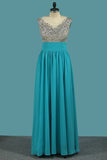 2024 Chiffon A Line Scoop Prom Dresses With Beaded Bodice PEHC3JRY
