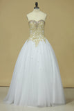2024 Ball Gown Sweetheart Quinceanera Dresses With Beads And Applique PHLAA2GG