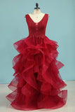 2022 Prom Dresses A Line Tulle With Beads PTTCC4XP