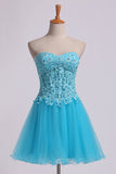 2024 Homecoming Dress Sweet Short/Mini A Line Tulle Skirt With Applique And P3AYS2XB