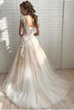 Ivory Elegant Sheer Neck Cap Sleeves Tulle Beach Wedding Dress With STGPGYBB4G9