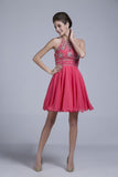 2024 Halter A Line Sexy And Cute Homecoming Dress Short/Mini Chiffon&Tulle PD5S2M9Z