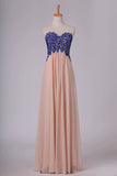 2024 A Line Sweetheart Open Back Prom Dresses Chiffon With Applique Floor PDJX4NP4