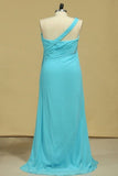 2022 Prom Dresses One Shoulder With Slit And Beads P726N911