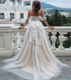 Princess A Line Off the Shoulder Sweetheart Beach Wedding Dresses with Appliques STG15585