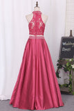 2022 New Prom Dresses A-Line Scoop Floor-Length Lace And Satin P8GYNEHL