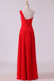 2024 Red One Shoulder A Line Prom Dresses Chiffon Floor Length With Beading P1JRQC1Q