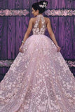 2024 Attractive High Neck Wedding Dresses Lace With Appliques And Detachable Train PN4FX8BJ