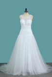 2024 A Line Tulle & Lace Wedding Dresses Scoop Sweep Train PPHQB94A