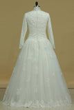 2022 Muslim Wedding Dresses A-Line High-Neck Tulle With Applique & Beading PPM22QKA