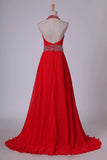 2022 Prom Dresses A Line Halter Chiffon With Beading And PLR8NHZ5