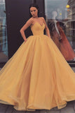 Sweetheart Strapless Yellow Long Modest Prom Gown, Ball Gown Quinceanera Dresses STG15441