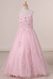 2024 Flower Girl Dresses Tulle Straps With Beads And Applique Floor PJ7TAQPJ