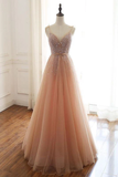 Sexy Straps Sleeveless Long Tulle Prom Dress With Beading Floor Length Sparkly Evening STGP6ZBZ4KZ