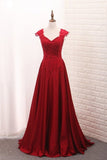 2024 Satin Straps Prom Dresses A Line With Applique And PZ9NLHBA