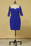 2022 Plus Size Scoop Sheath Half Sleeve With Sash Dark Royal Blue Lace Mother Of The Bride P3R2MJH2