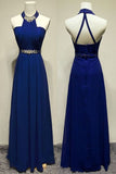 2022 Prom Dresses A Line Halter Chiffon Zipper Up With Beads And Ruffles PP8KNER6