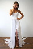 Spaghetti Straps Sweetheart White Lace Wedding Dresses with Chiffon Beach Bridal Dress STG15420