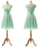 Cute A Line V Neck Ruffles Chiffon Knee Length Short Prom Dress Homecoming Dresses