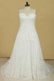 2022 Plus Size Sweetheart Tulle With Applique Court Train A Line Wedding PQXYRSBY