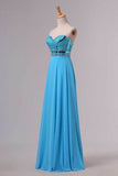 2024 Blue Prom Dresses A Line Sweetheart Floor Length Chiffon Ship Today Under P8YQ2BEF