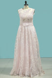 2024 A Line Scoop Evening Dresses Lace With Applique And Beading P2RXM5ST