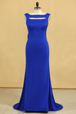 2024 Plus Size Prom Dresses Square Neckline Sweep Train With Bow-Knot Dark Royal PN328PXA