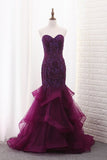 2024 Sweetheart Mermaid Tulle Prom Dresses With P6NN1CEN
