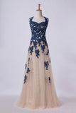 2022 Open Back Tulle Prom Dresses Straps Floor Length Lace Bodice With PGNML9PH