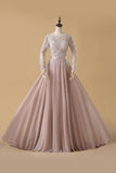 2024 A Line Chiffon Prom Dresses Bateau Long Sleeves With Beads And P9DXLC97