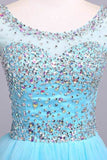 2024 Bateau Beaded Bodice A Line/Princess Prom Dress With Tulle Skirt Open PA6F9HPY