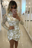 2024 High Neck Sheath Homecoming Dresses Long Sleeves Lace With P5ATSHYR