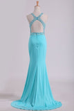 2022 Open Back Scoop With Beading And Slit Spandex Prom PNKB6NF8