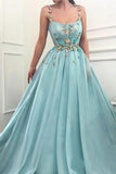 Elegant A Line Spaghetti Straps Tulle Scoop Prom Dresses With Appliques Formal STGPC4CZXGB
