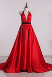 2024 Satin A Line Prom Dresses Halter With PA2G6M2A