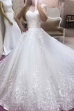 2022 New Arrival A-Line Wedding Dress Scoop Neck Tulle With Appliques PLRQSL68