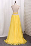 2022 New Arrival Scoop With Ruffles And Slit Prom Dresses A Line PNZK7S1R