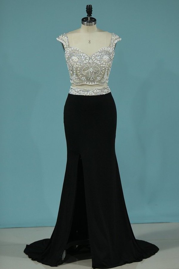 2022 New Arrival Prom Dress Two Pieces Mermaid With Beading Spandex Slit PRFJRKRF