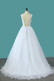 2022 Organza V Neck A Line Wedding Dresses With Applique And Beads PH8ECCNN