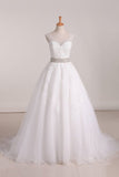 2022 Organza Scoop A Line With Applique And Beads Court Train Wedding PZ3C45BS