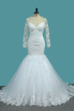 2024 Mermaid Tulle Long Sleeves Off The Shoulder Wedding Dresses PCQ2RK5H