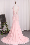 2022 Open Back V-Neck Mermaid Chiffon With Beads And Slit PXBP29LY