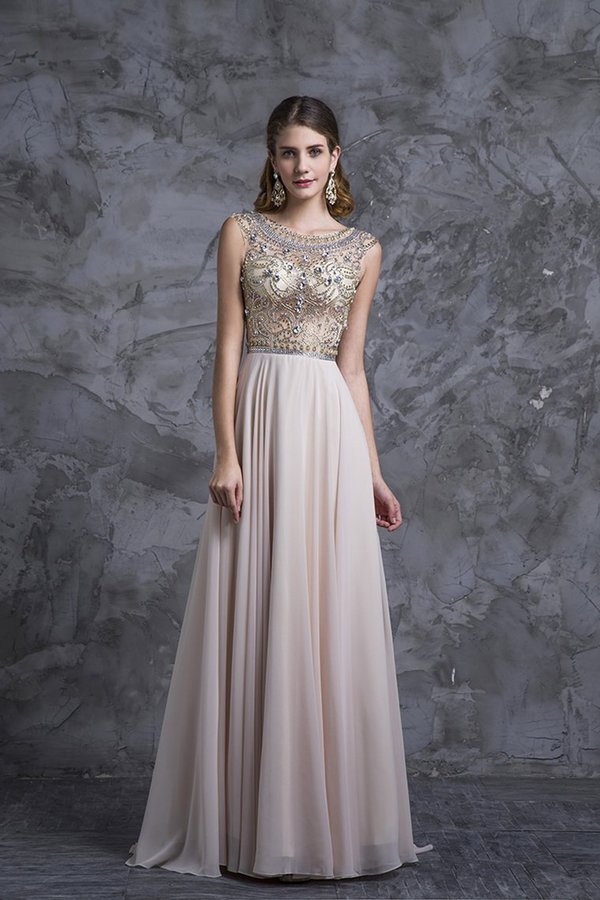 2022 Prom Dress Scoop A Line Floor Length Beaded Tulle Bodice With Chiffon P2CZ94EZ