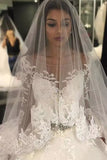2024 Ball Gown Bateau Long Sleeves Tulle Wedding Dresses With Applique PK5FRD9J