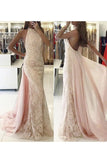 2024 Halter Prom Dresses Tulle With Applique Sweep Train Open PN7D8M14
