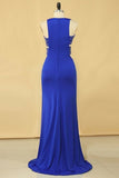 2022 Plus Size New Arrival Scoop Prom Dresses Dark Royal Blue Mermaid Spandex With Beading Sweep PT26YF58