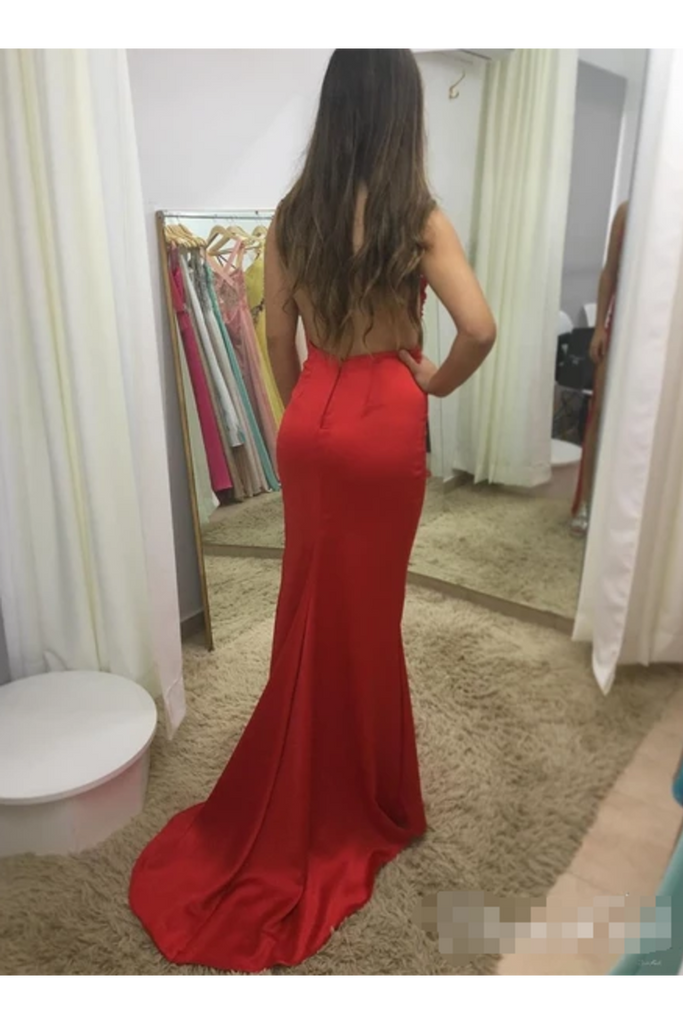Illusion SweetHeart Neck Backless Spaghetti Red Prom Dresses With Sweep STGP7GFQPJ3