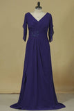 2024 Chiffon Mother Of The Bride Dresses V Neck With Beads And PLQZRYSC