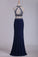2022 Prom Dresses Open Back Halter Two-Piece Sheath Spandex & Tulle With P153JFTT
