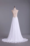 2024 Scoop Neckline Off The Shoulder Prom Dresses White Floor Length Chiffon With PP2CZ3Z5